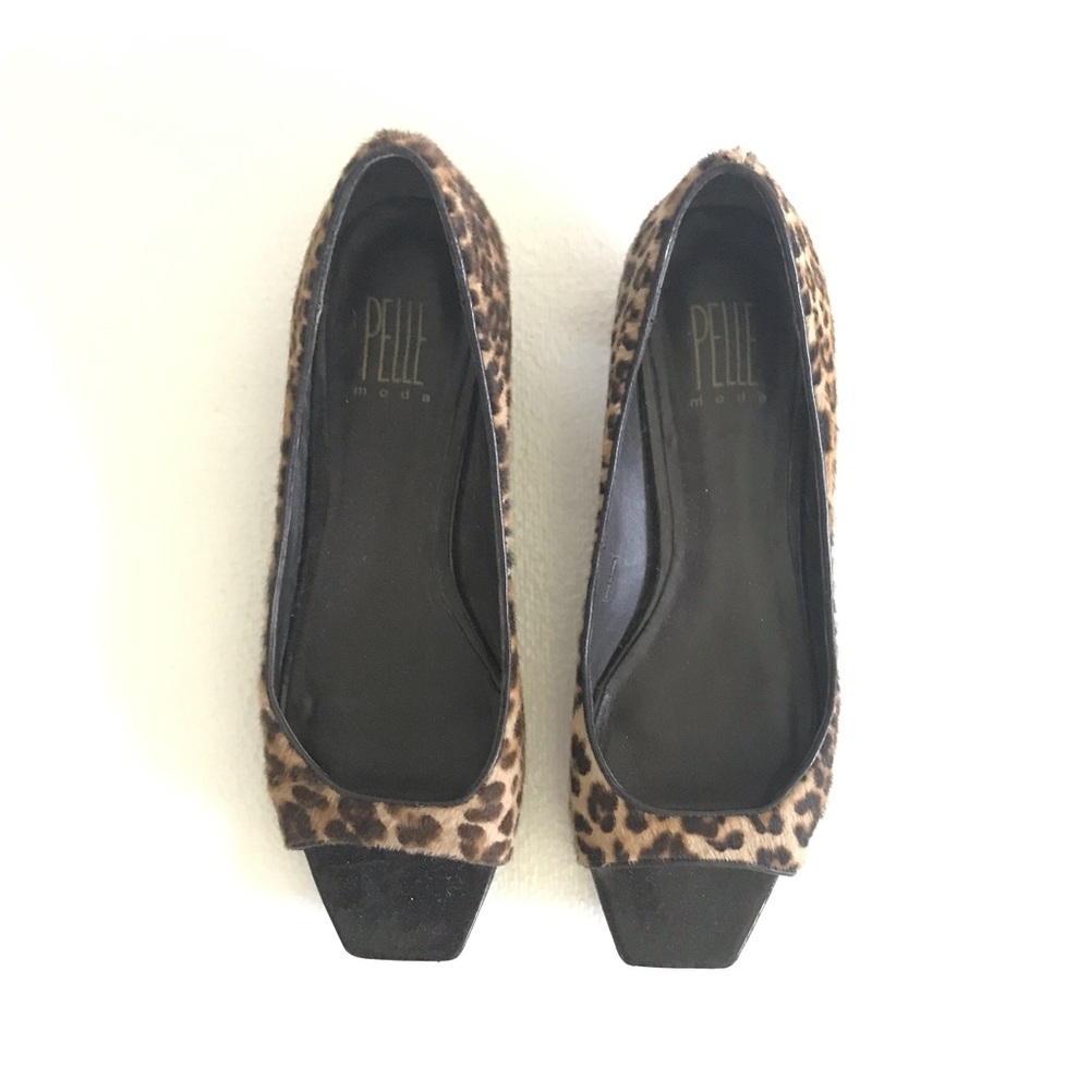 PELLE leopard pony peep toe hair kitten heels-sz 7